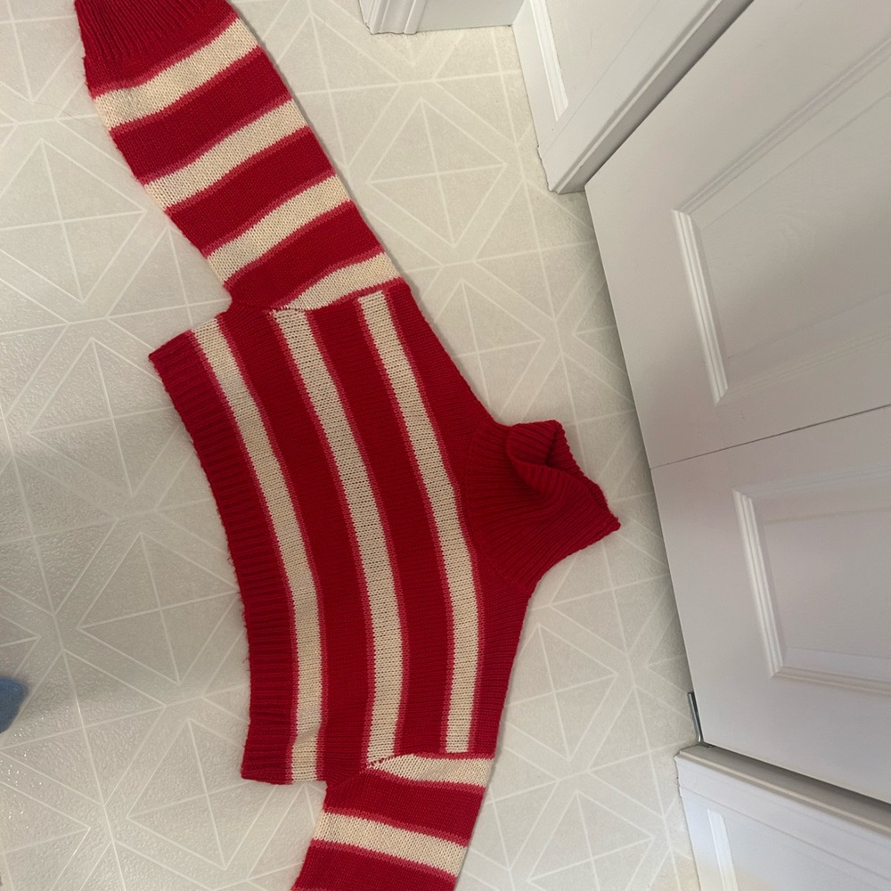 Size small cropped red and pink and white turtle neck chunk sweater